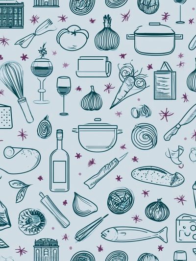 Kitchen Herbs and Utensils Illustration Print. poster