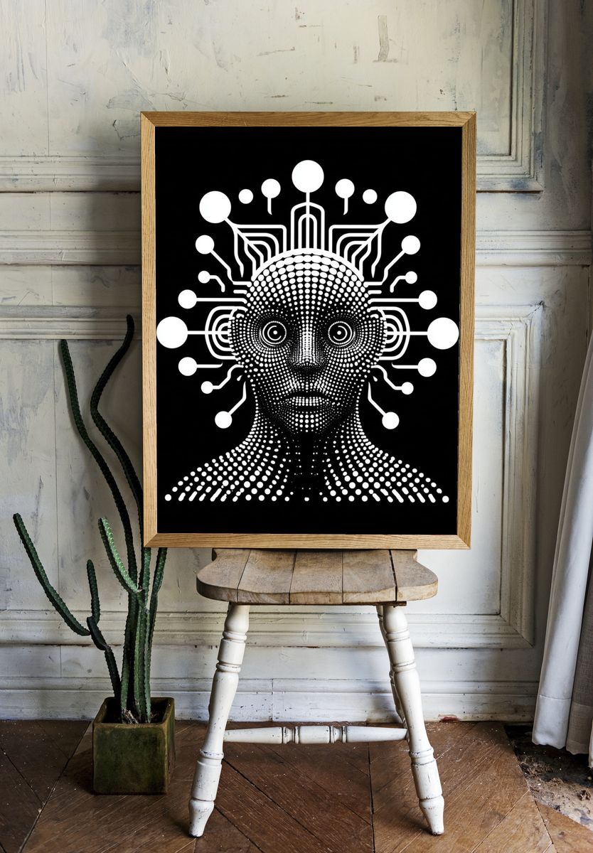 Futuristic Dot Portrait Print. — room view 1