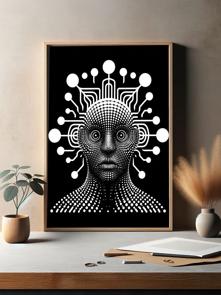 Futuristic Dot Portrait Print. — room view 2