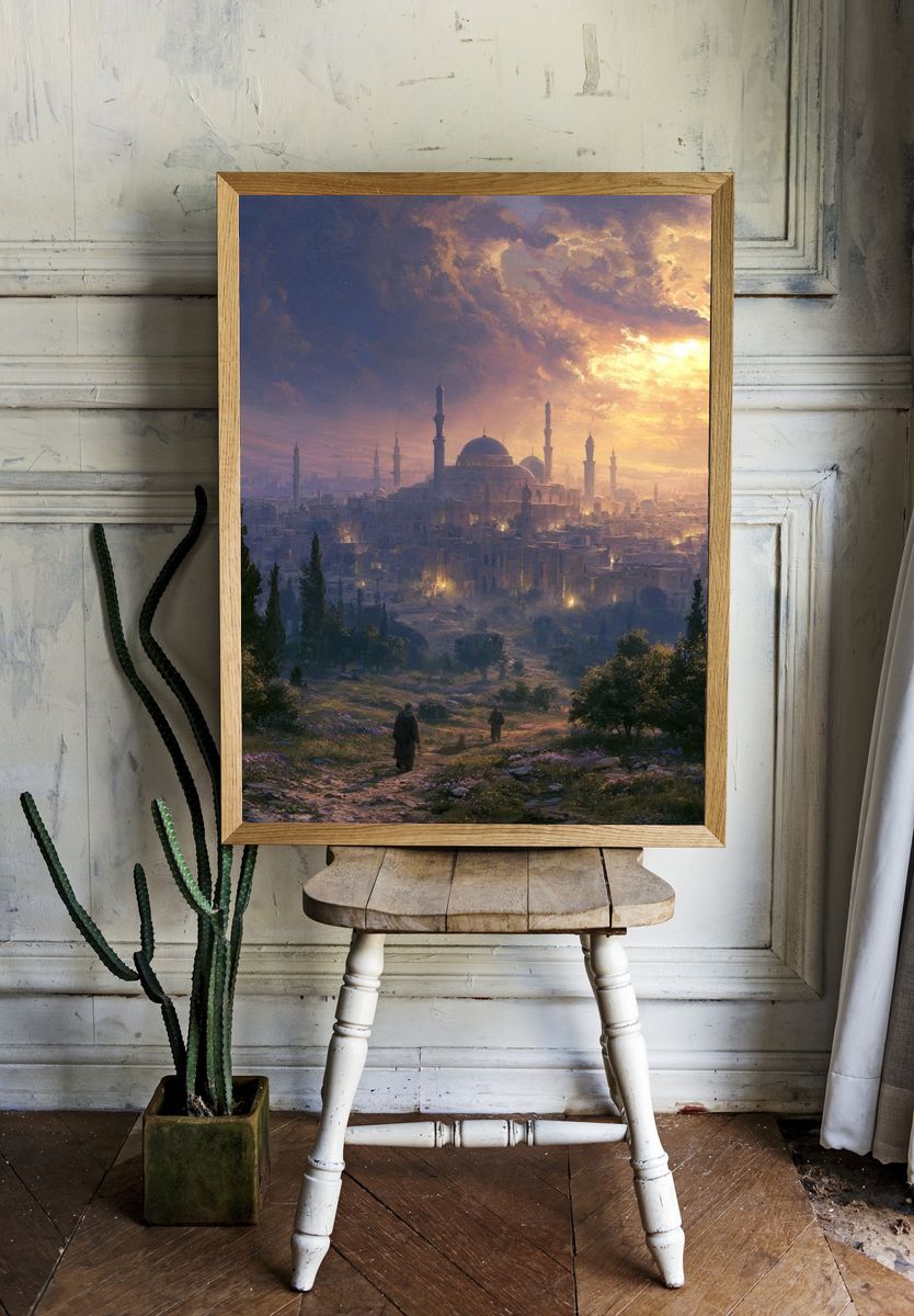 Sunset Cityscape Illustration Poster. — room view 1