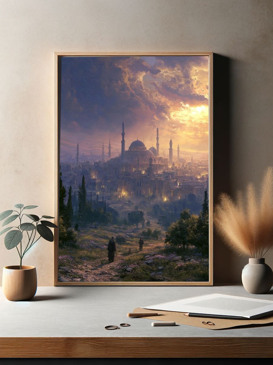Sunset Cityscape Illustration Poster. — room view 2
