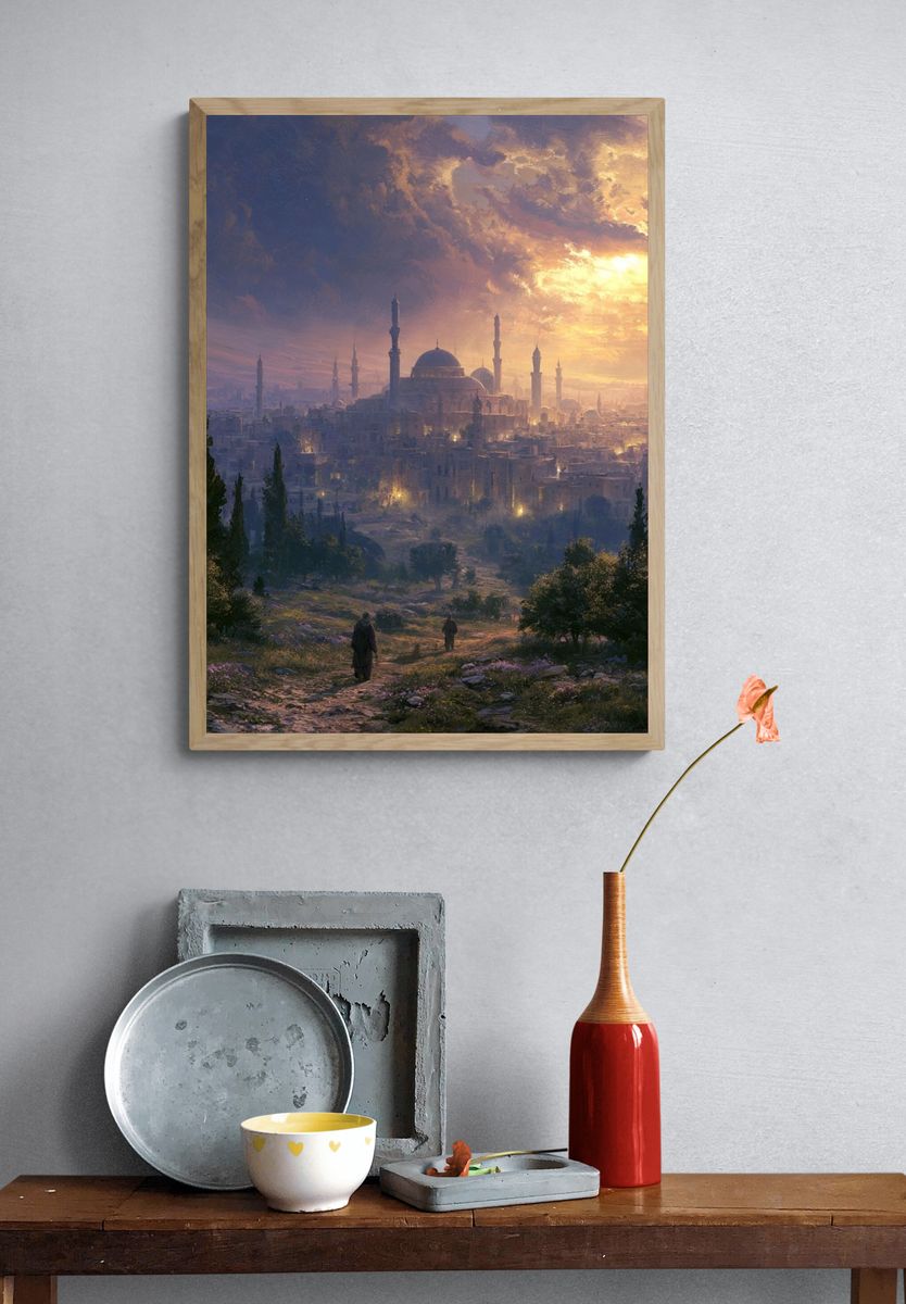 Sunset Cityscape Illustration Poster. — room view 3