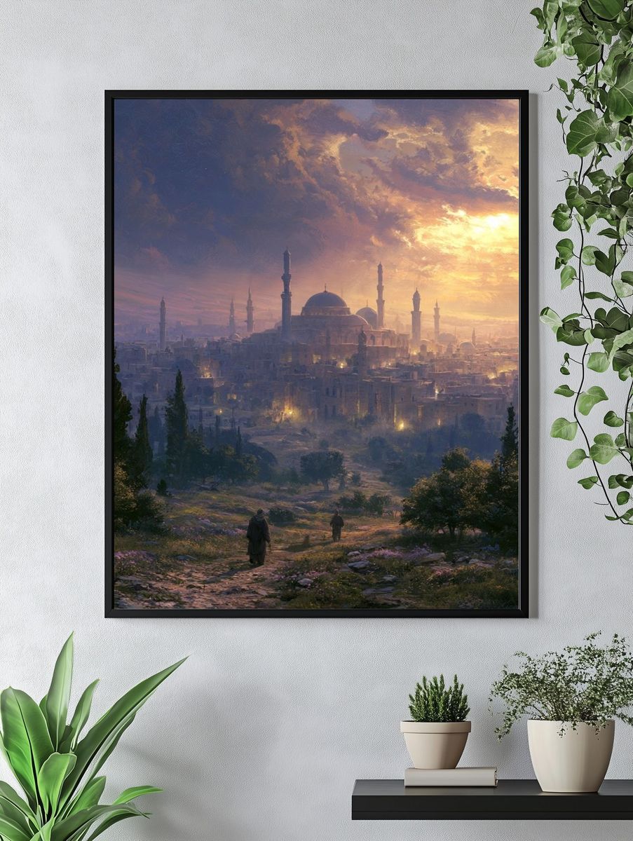 Sunset Cityscape Illustration Poster. — room view 4