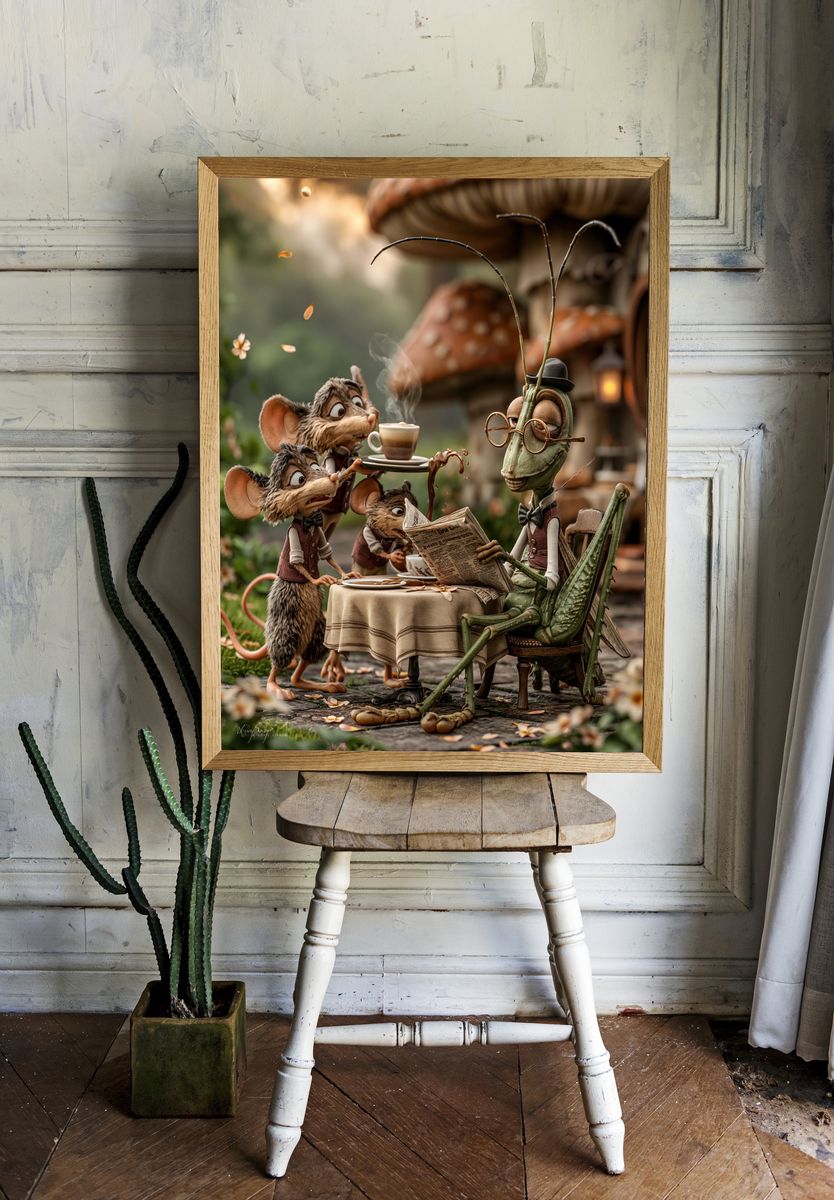 Whimsical Mouse Tea Party Illustration Poster. room preview