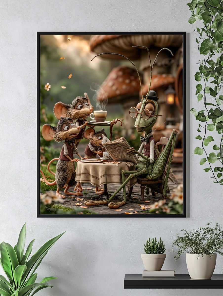 Whimsical Mouse Tea Party Illustration Poster. — room view 4