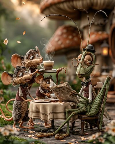 Whimsical Mouse Tea Party Illustration Poster. poster