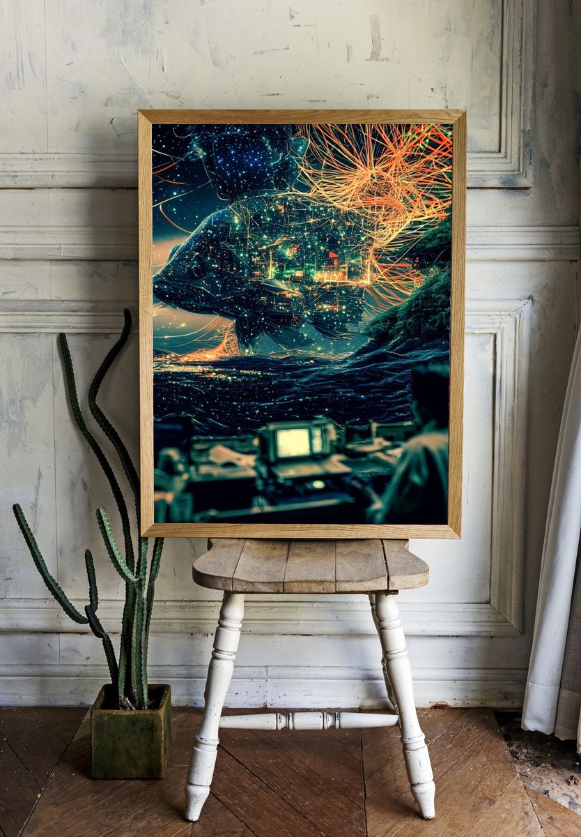 Cosmic Fish Dreamscape Print. room preview