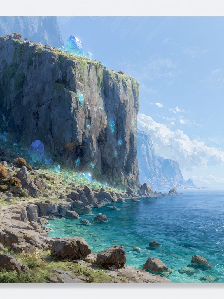 Crystal Cliff Coastline Illustration Poster. poster — illustration art