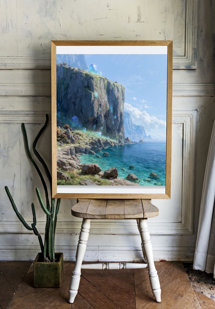 Crystal Cliff Coastline Illustration Poster. — room view 1