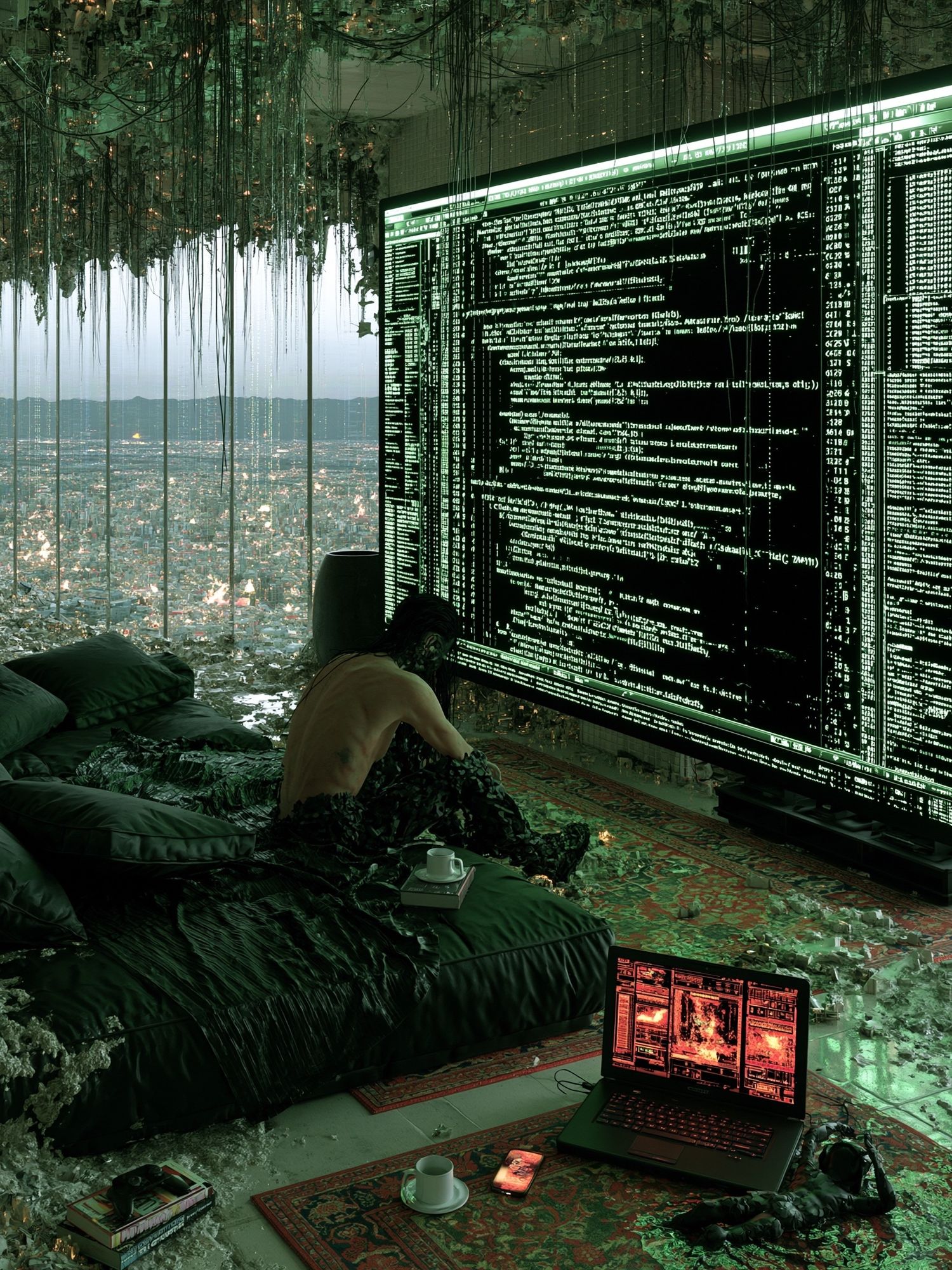 Cyberpunk Control Room Illustration Print. poster — illustration art