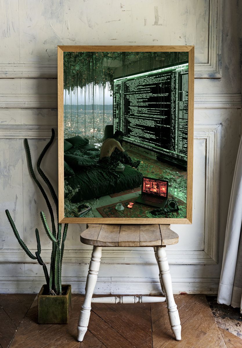 Cyberpunk Control Room Illustration Print. room preview