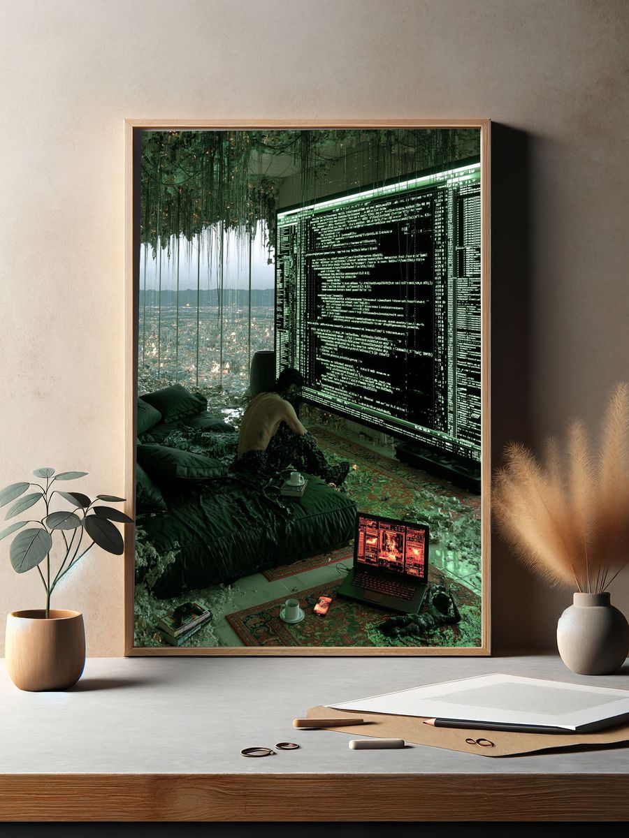 Cyberpunk Control Room Illustration Print. — room view 2