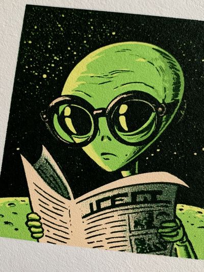 Reading Alien Illustration Poster. poster