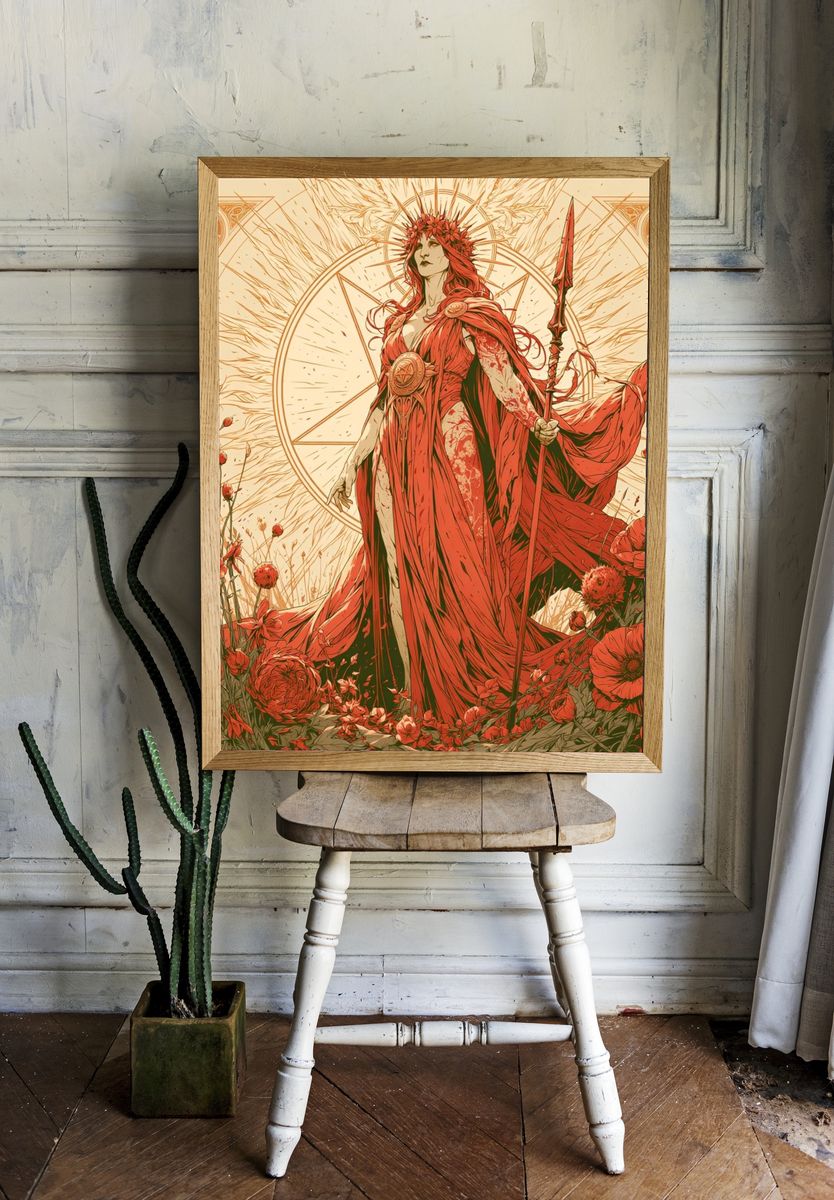 Red Goddess Floral Illustration Poster. room preview