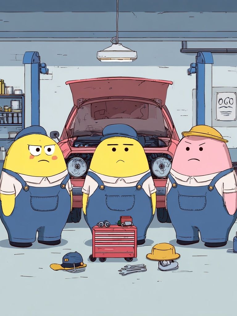 Cartoon Mechanics Garage Poster. poster — illustration art