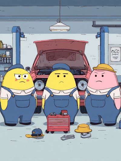 Cartoon Mechanics Garage Poster.