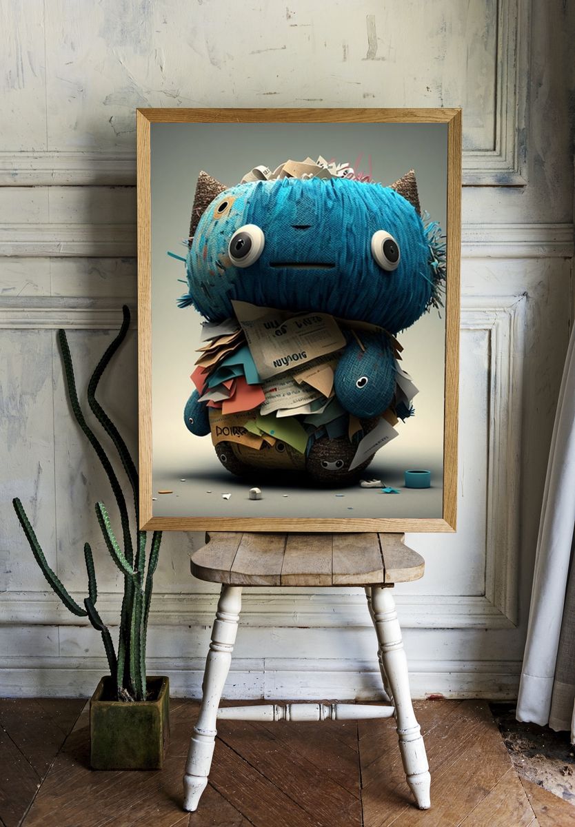 Blue Paper Creature Illustration Poster. room preview
