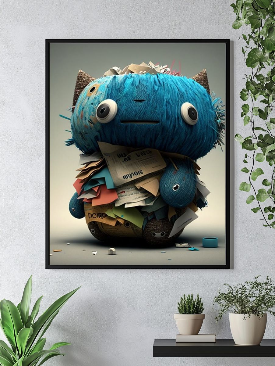 Blue Paper Creature Illustration Poster. — room view 4