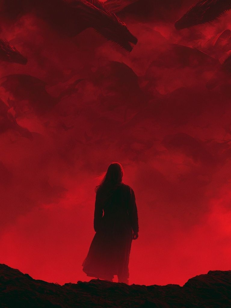 Red Dragon Silhouette Fantasy Print. poster — illustration art