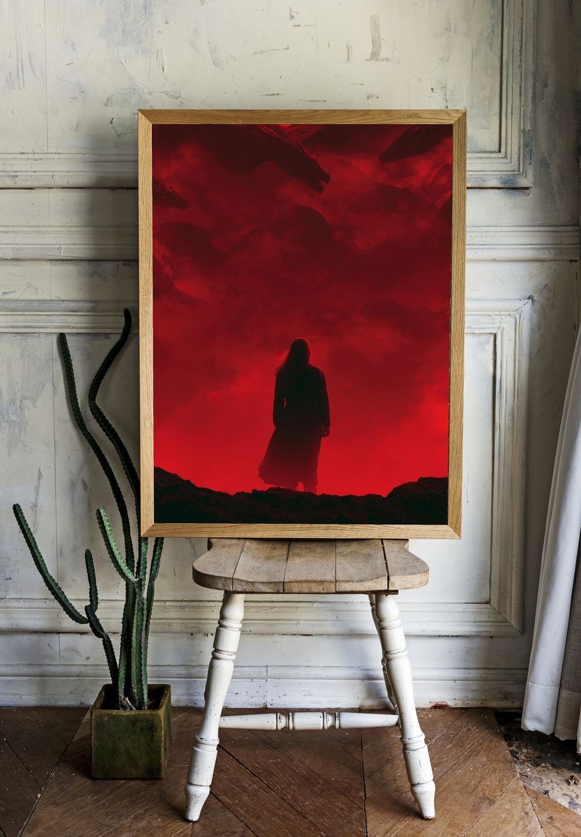 Red Dragon Silhouette Fantasy Print. room preview