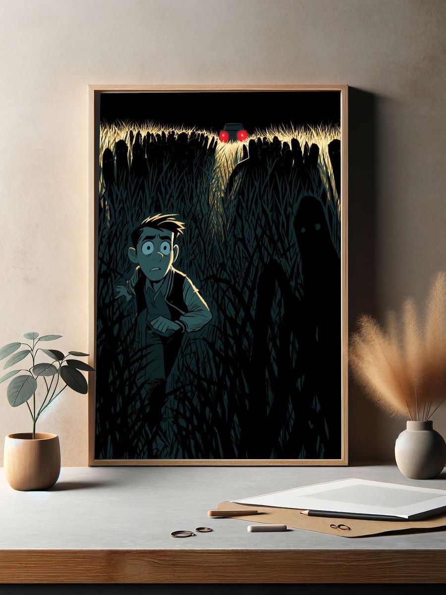 Night Field Chase Illustration Poster. — room view 2