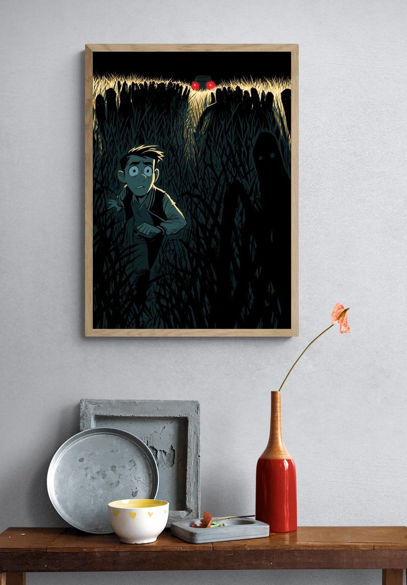 Night Field Chase Illustration Poster. — room view 3