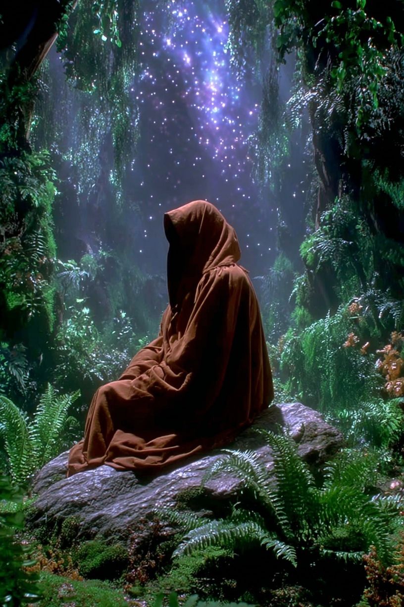Mystic Hooded Figure Fantasy Print. poster detail