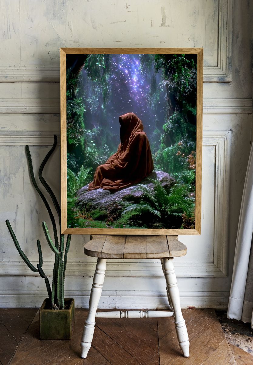Mystic Hooded Figure Fantasy Print. — room view 1