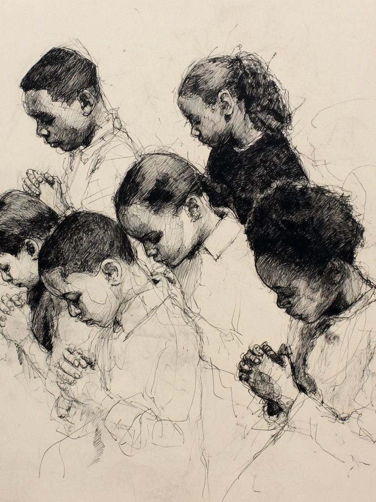 Praying Children Ink Sketch Poster. poster detail