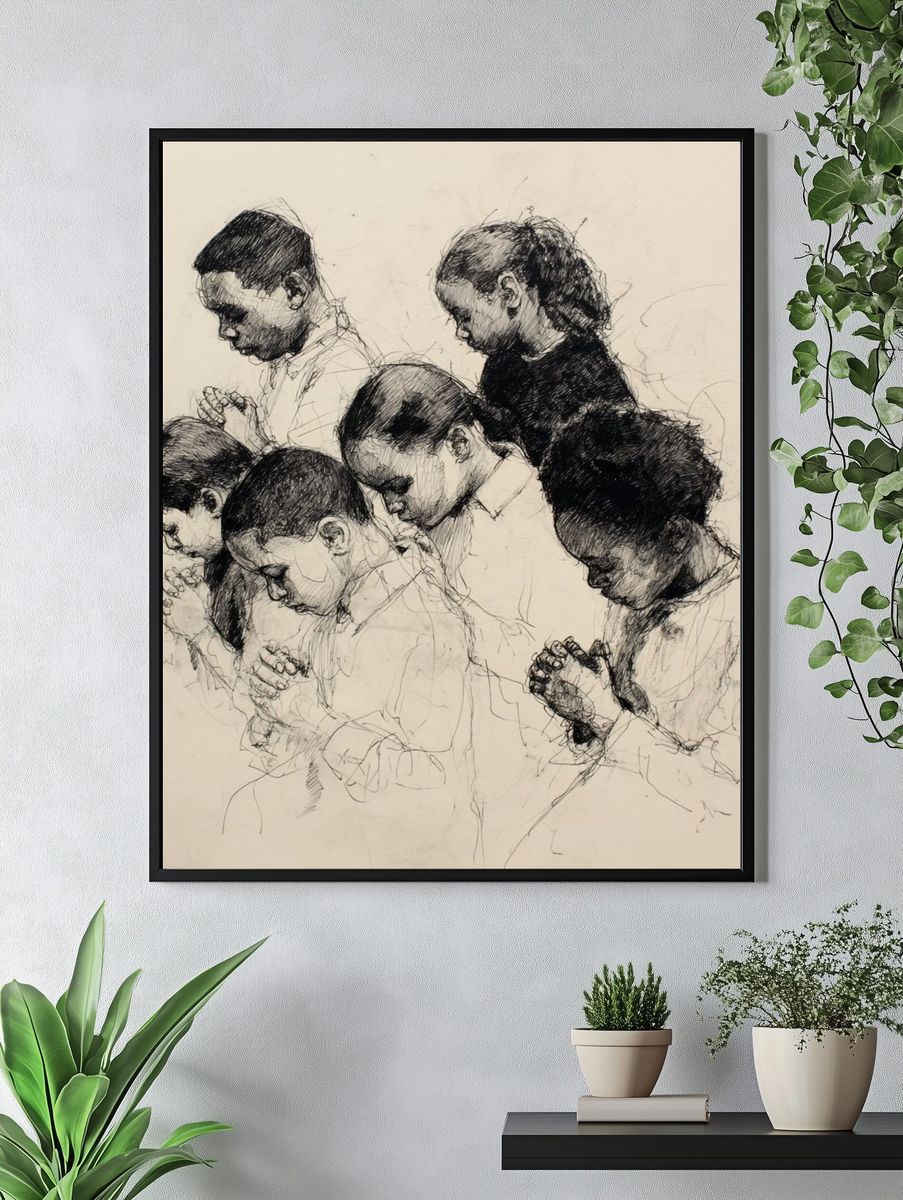 Praying Children Ink Sketch Poster. — room view 4