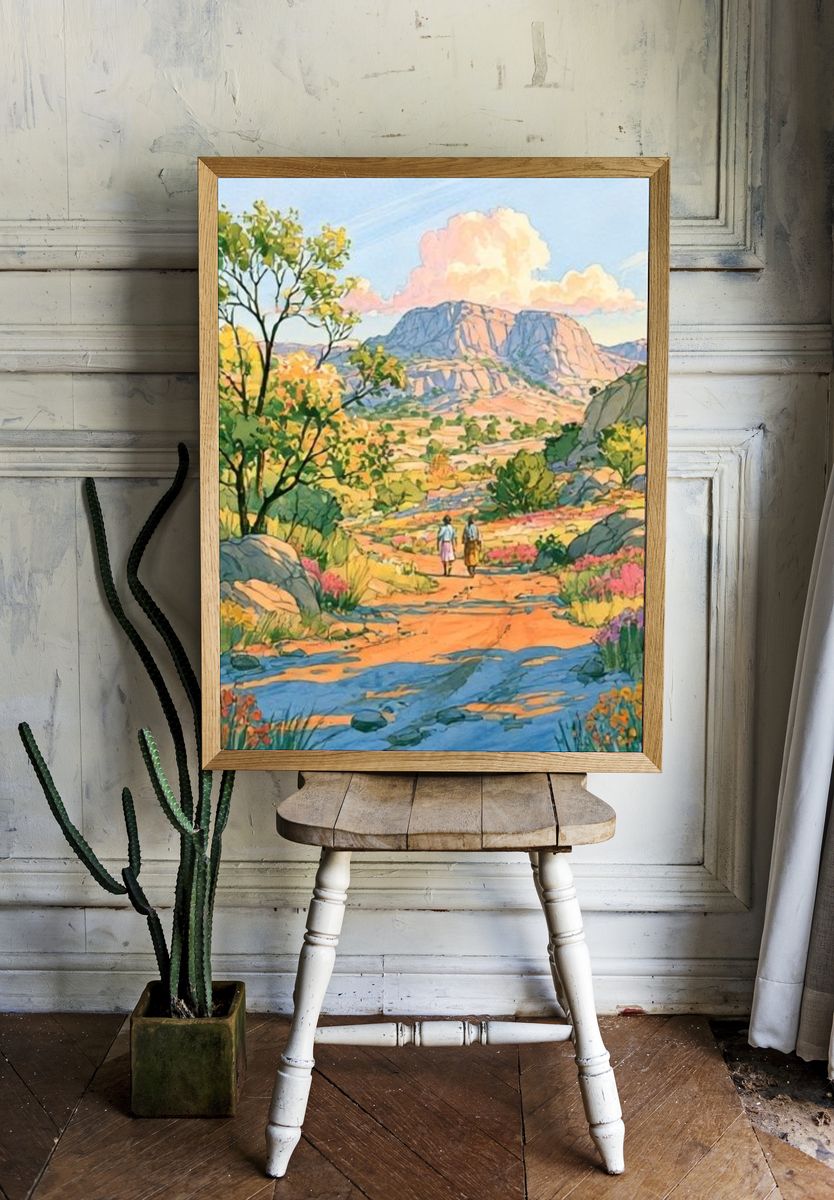 Sunlit Mountain Valley Illustration Poster. room preview