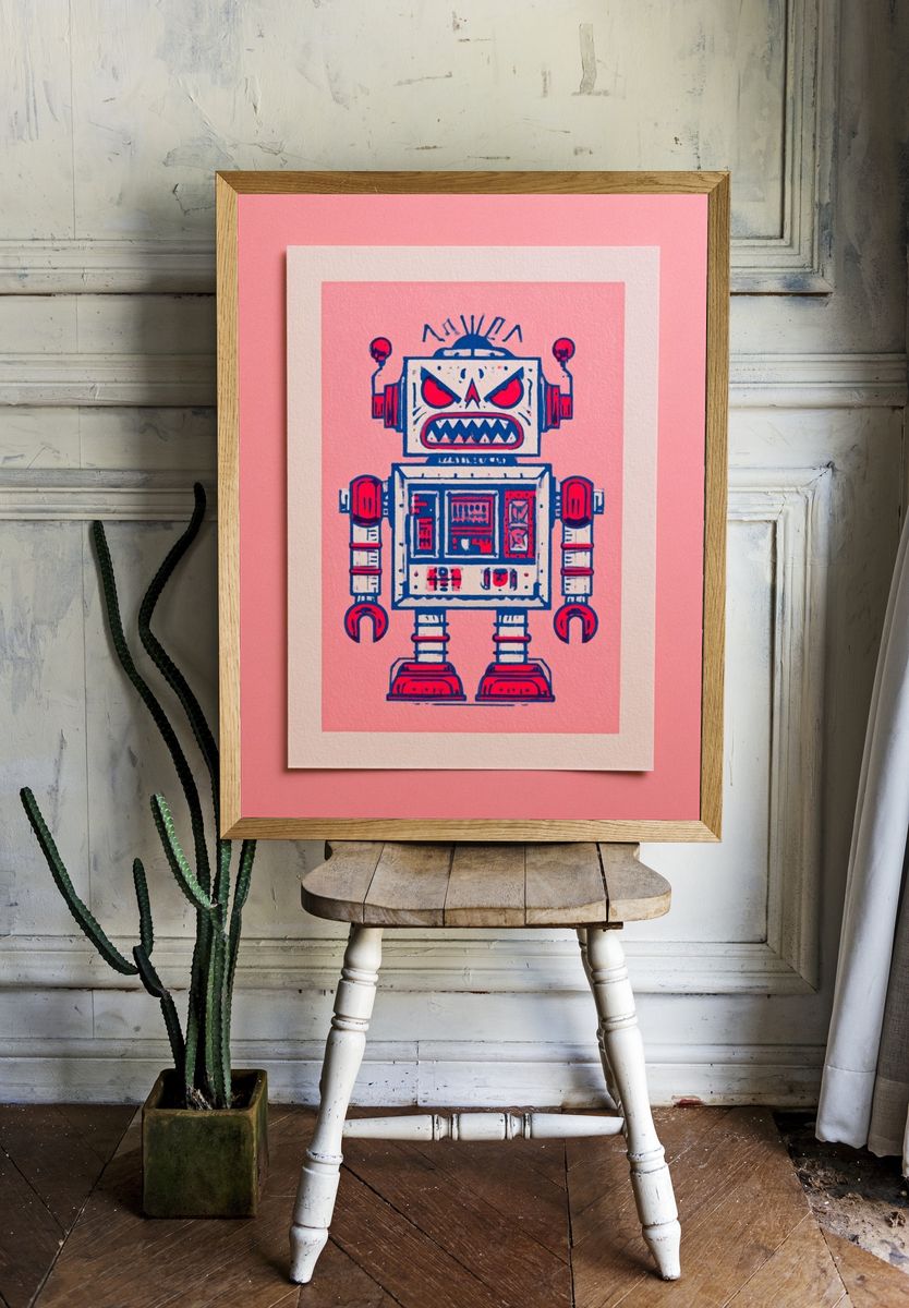 Angry Robot Illustration Poster. — room view 1