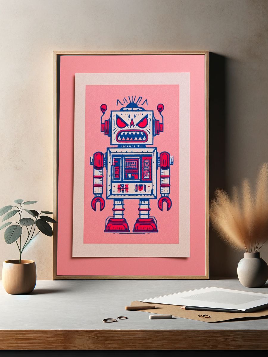 Angry Robot Illustration Poster. — room view 2