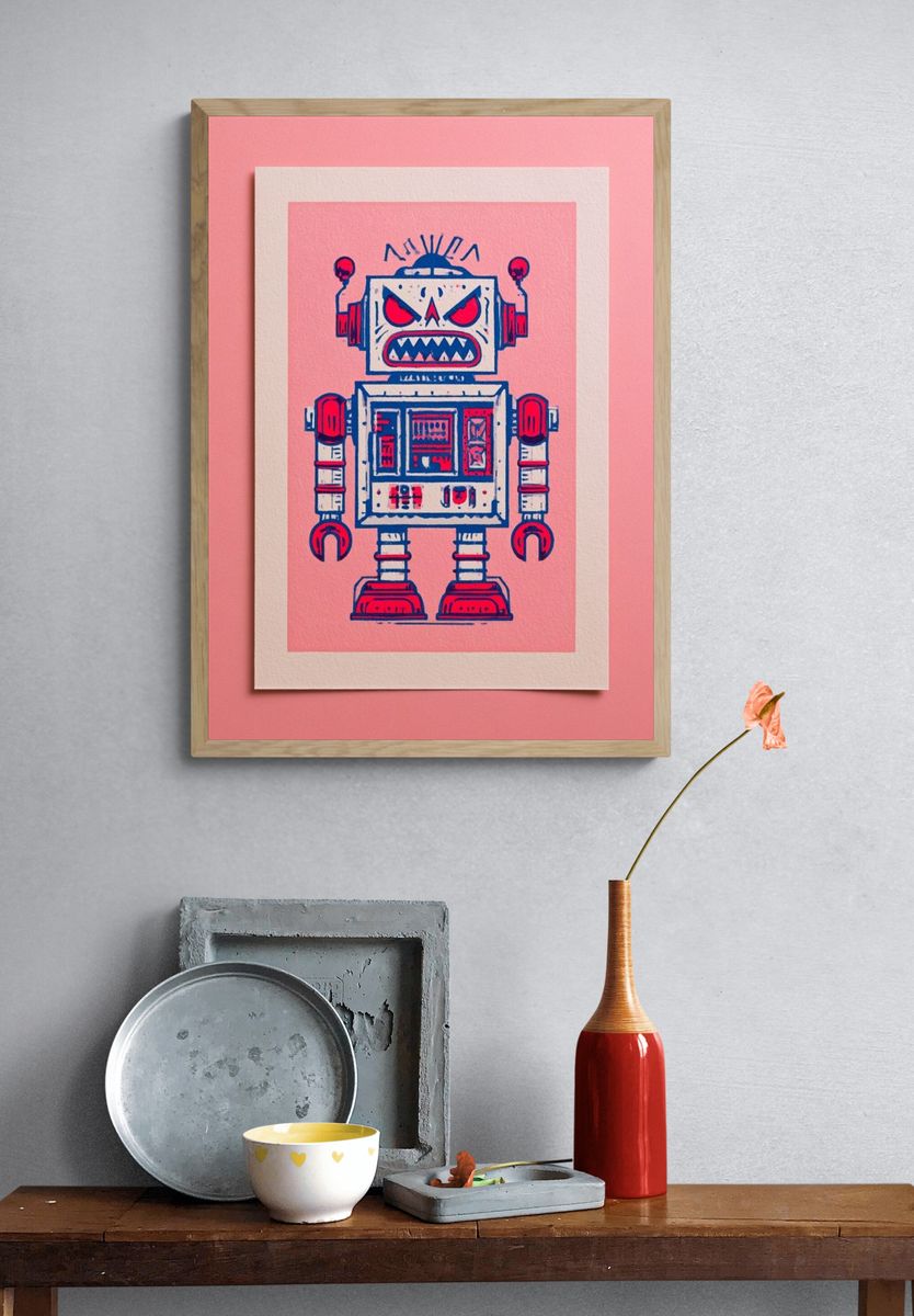 Angry Robot Illustration Poster. — room view 3