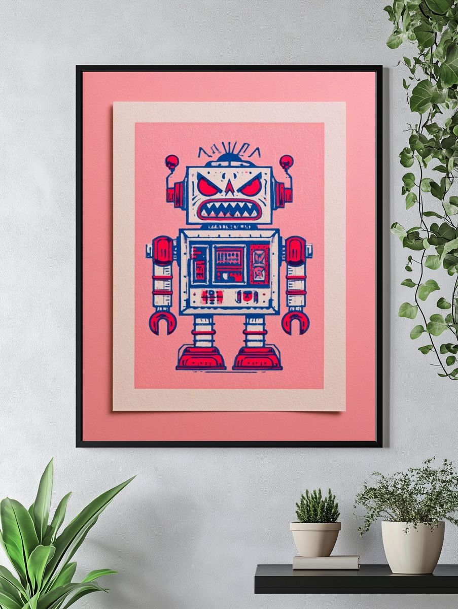 Angry Robot Illustration Poster. — room view 4