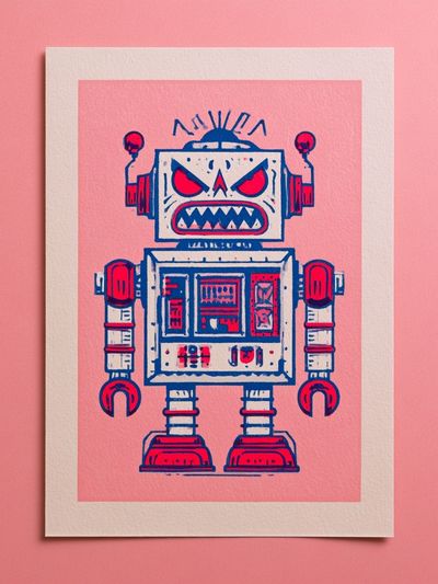 Angry Robot Illustration Poster. poster