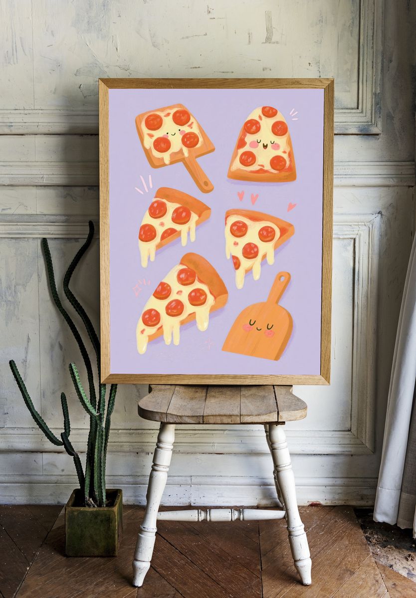 Cute Pizza Slice Illustration Poster. — room view 1