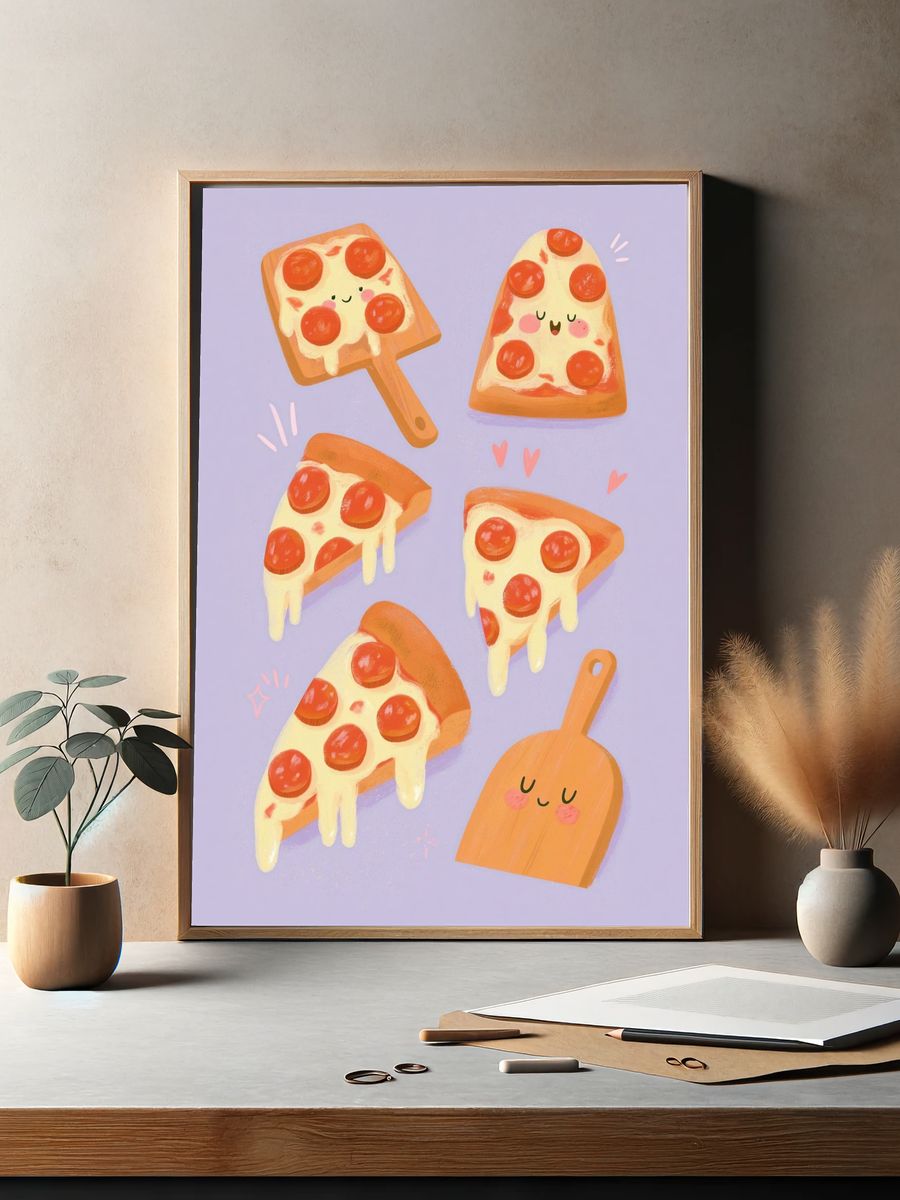 Cute Pizza Slice Illustration Poster. — room view 2