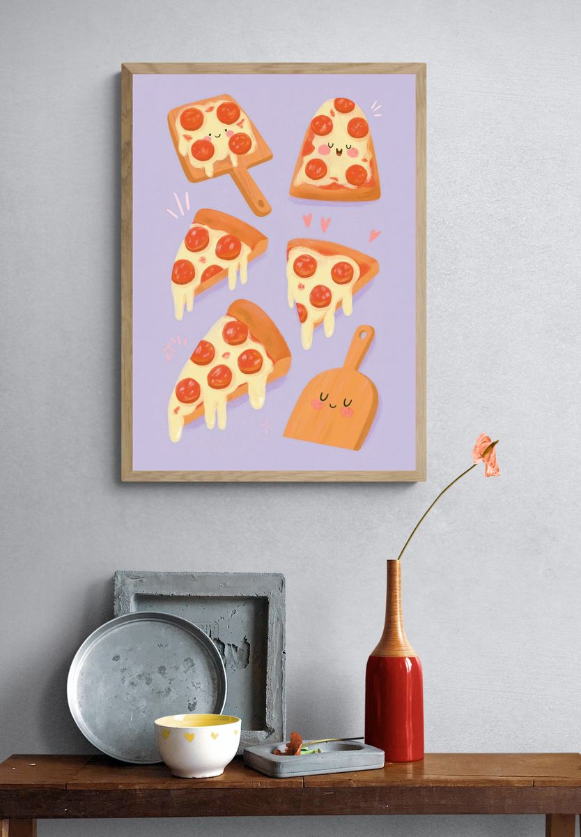 Cute Pizza Slice Illustration Poster. — room view 3