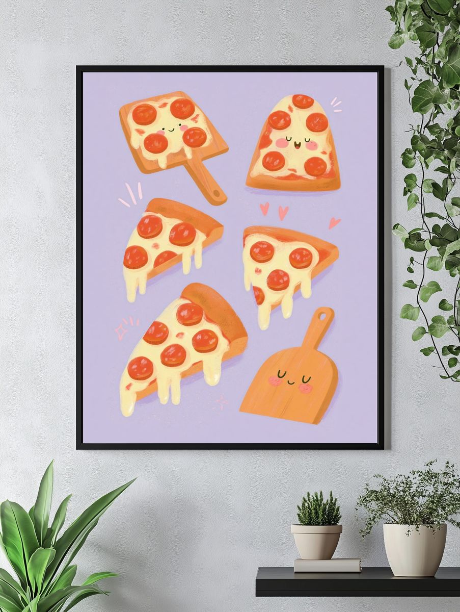 Cute Pizza Slice Illustration Poster. — room view 4