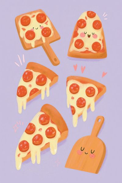 Cute Pizza Slice Illustration Poster.