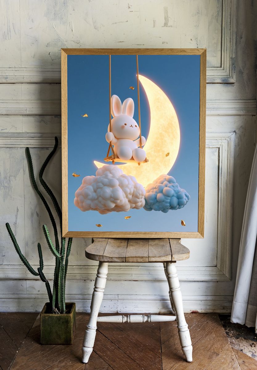 Moon Bunny Dreamscape Illustration Poster. room preview