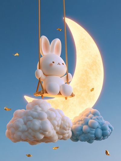 Moon Bunny Dreamscape Illustration Poster. poster