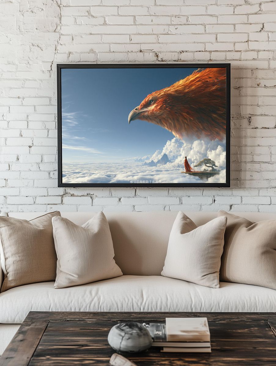 Phoenix Over Clouds Illustration Poster. room preview