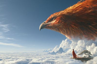 Phoenix Over Clouds Illustration Poster. poster