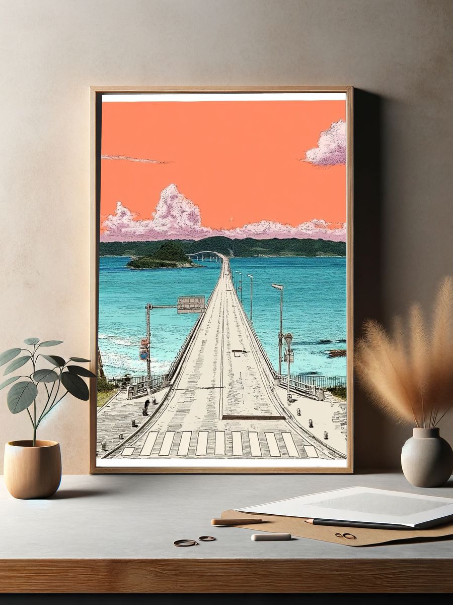 Ocean Bridge Sunset Illustration Poster. — room view 2
