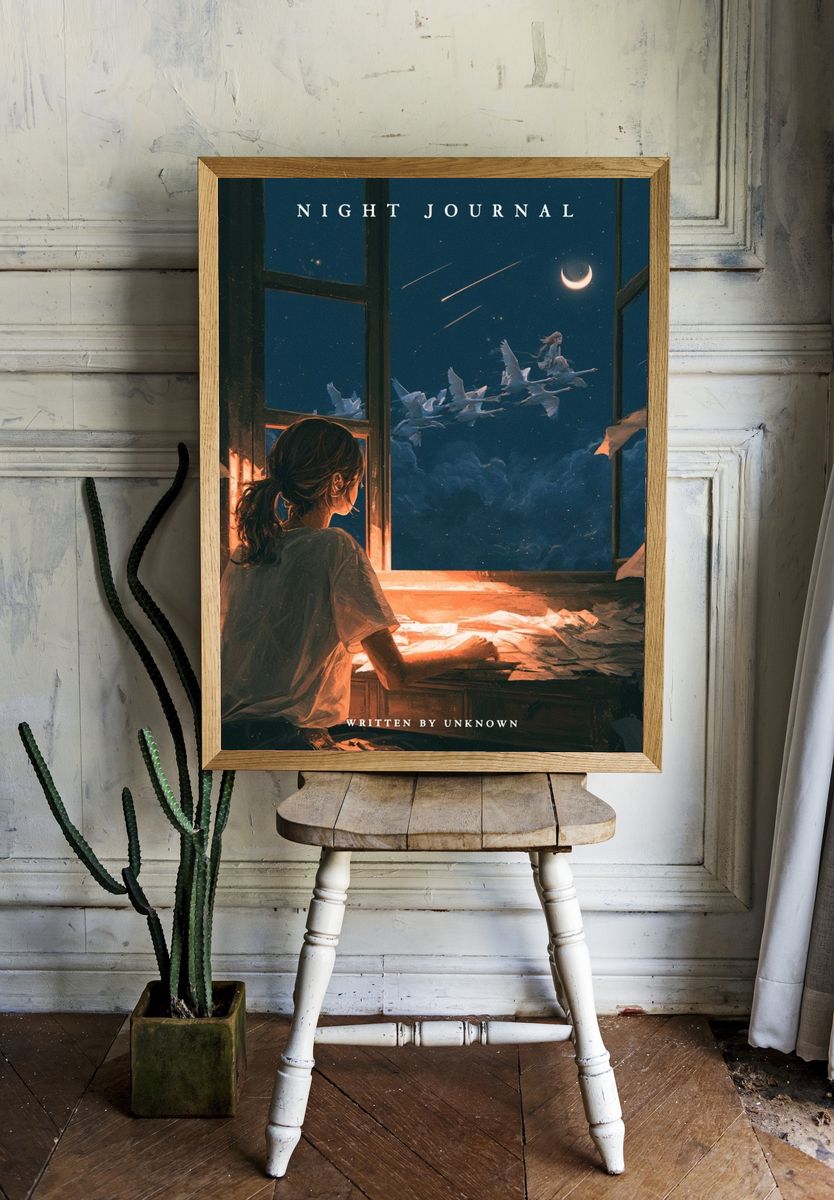 Night Journal Surreal Illustration Poster. room preview