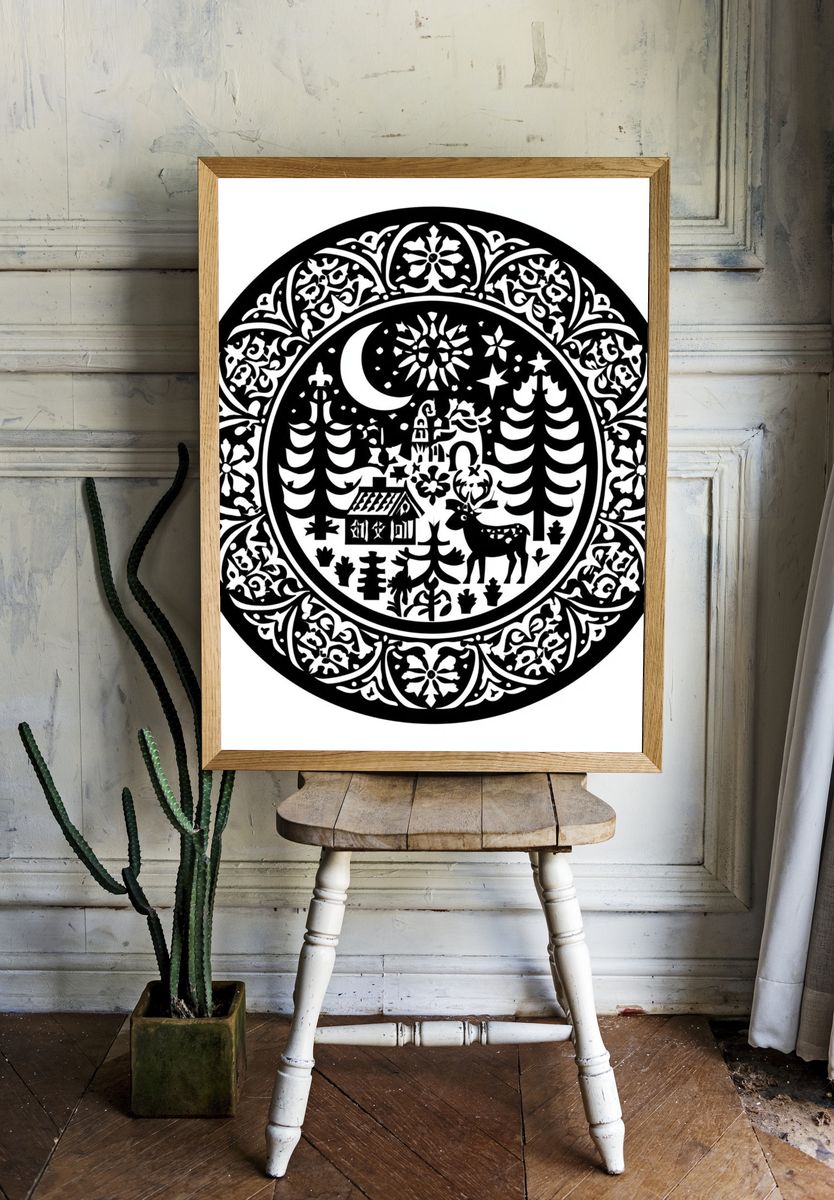 Winter Forest Silhouette Print. room preview