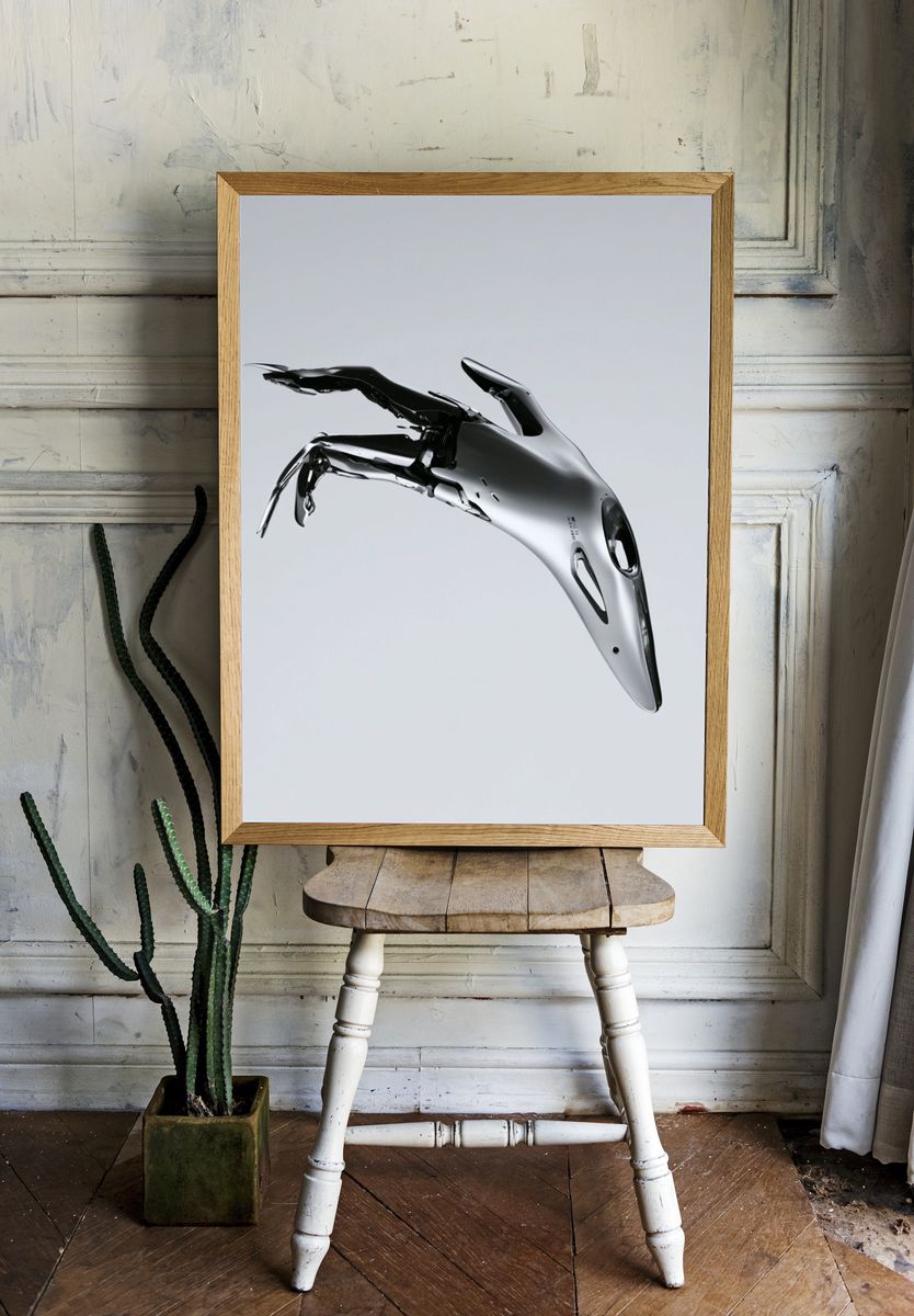 Chrome Abstract Bird Poster. room preview