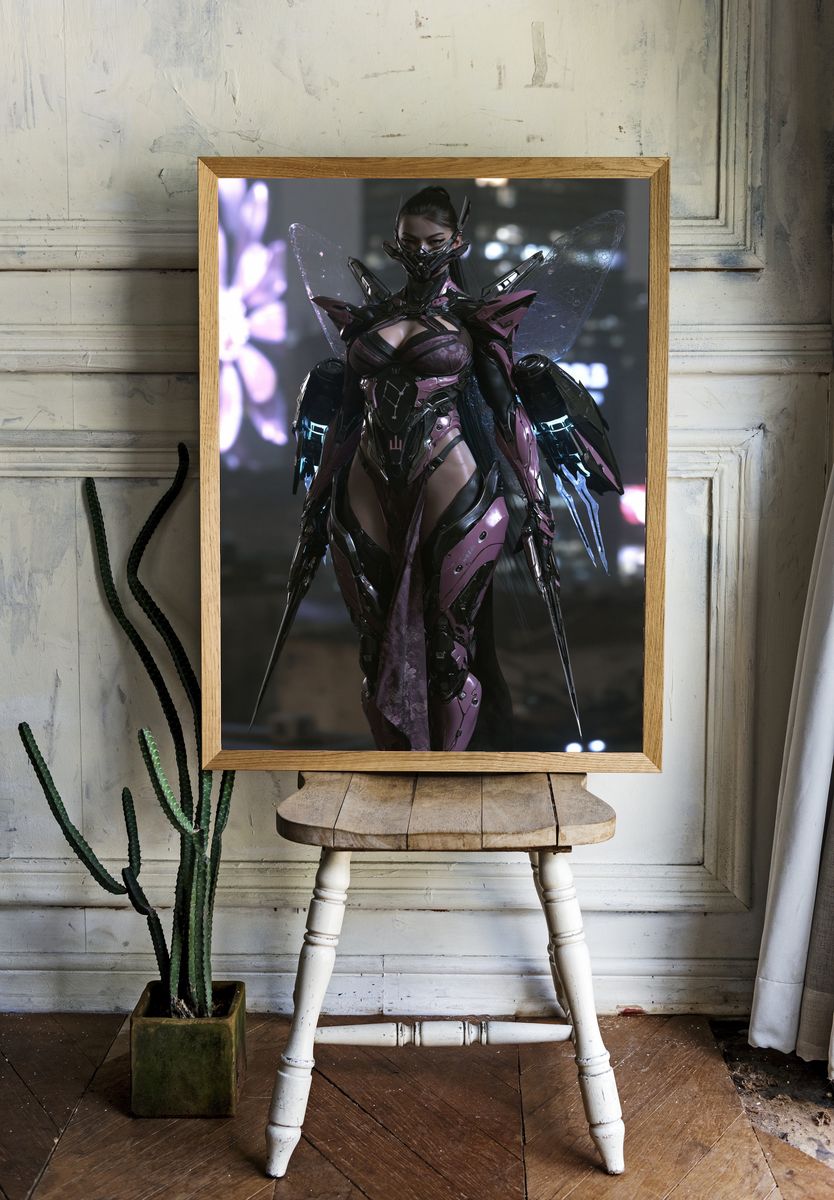 Cyberpunk Winged Warrior Poster. — room view 1